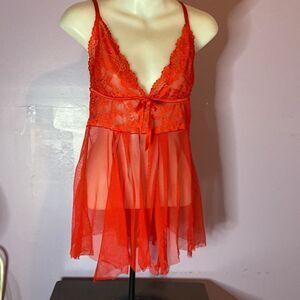 Red Lace Sheer Baby Doll Lingerie Women’s L/XL Romantic Sleepwear